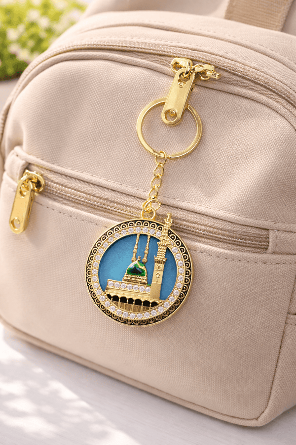 Masjid-e-Nabawi Round Rhinestone Keychain – Islamic Collection