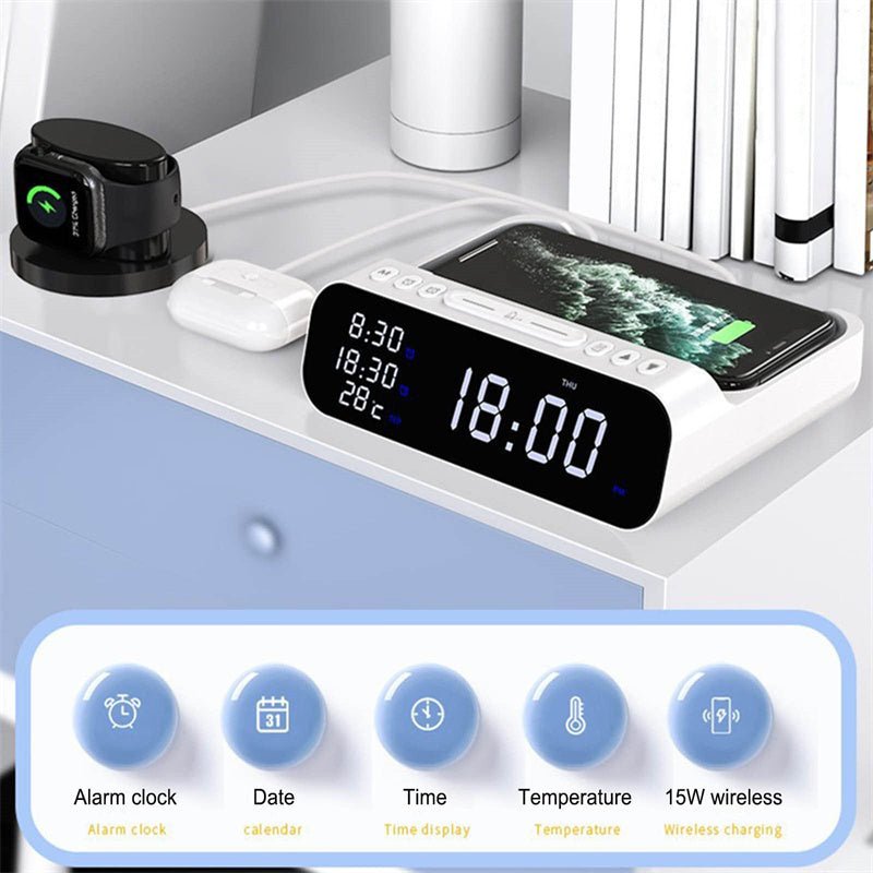 15W Three-in-one Wireless Charger Temperature Tester Alarm Clock