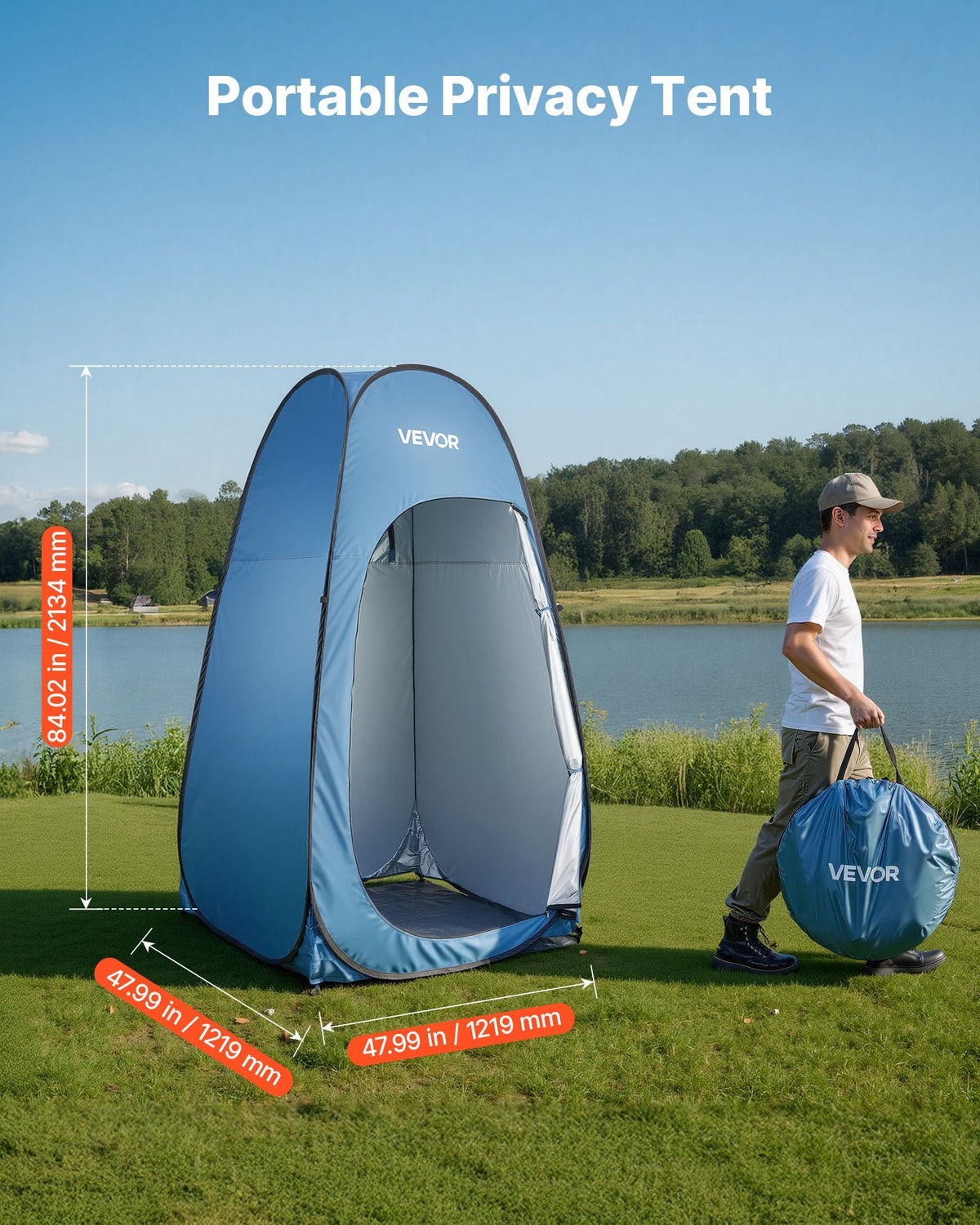 Pop Up Shower Tent Instant Portable Privacy Tent Changing Room With Hanging Bag Ground Stakes