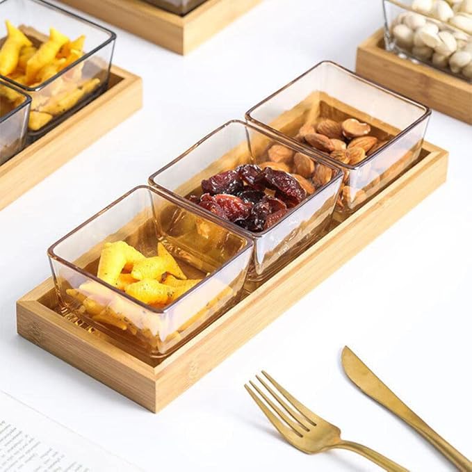3-pc Square Storage Jar Set with Wooden Tray – Kitchen Storage Organization