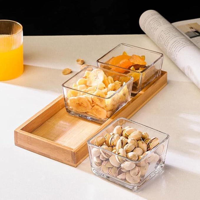 3-pc Square Storage Jar Set with Wooden Tray – Kitchen Storage Organization
