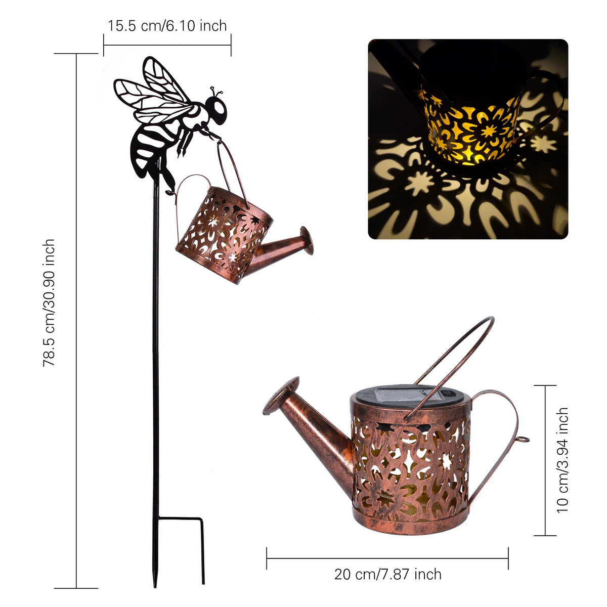 Solar Garden Lights Outdoor Decoration Flower Shaped Lights Metal Solar Watering Can Lights