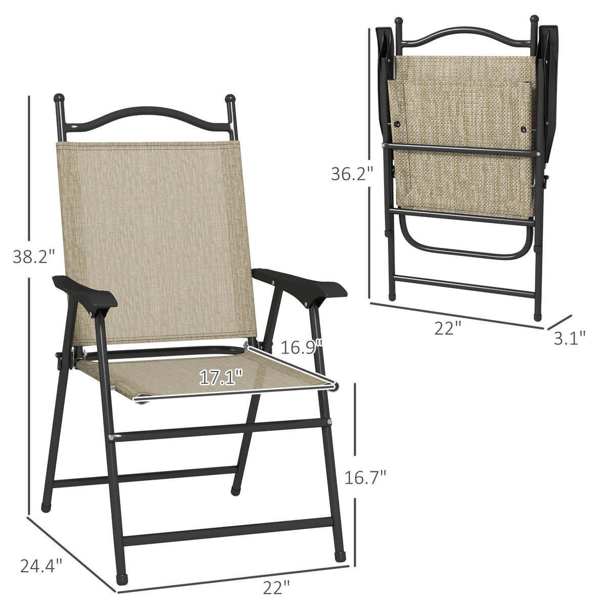 4 Piece Folding Patio Camping Chair Set Sports Chairs For Adults With Armrests Mesh Fabric