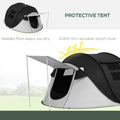 Pop Up Tent With Porch And Carry Bag 3000mm Waterproof For 2 3 People Camping Hiking Black
