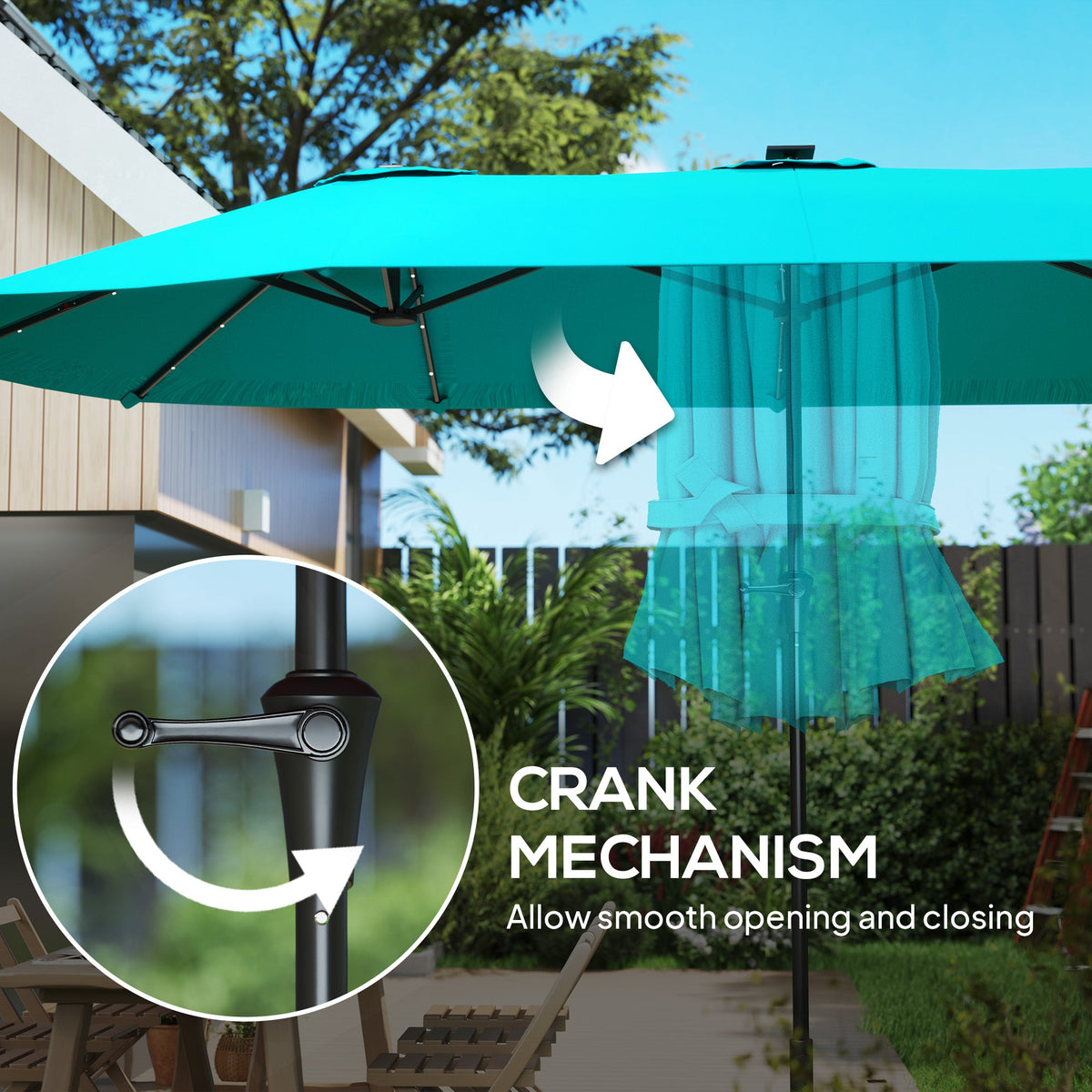 13ft Double Sided Market Umbrella Large Patio Umbrella With Solar Lights Crank Handle For