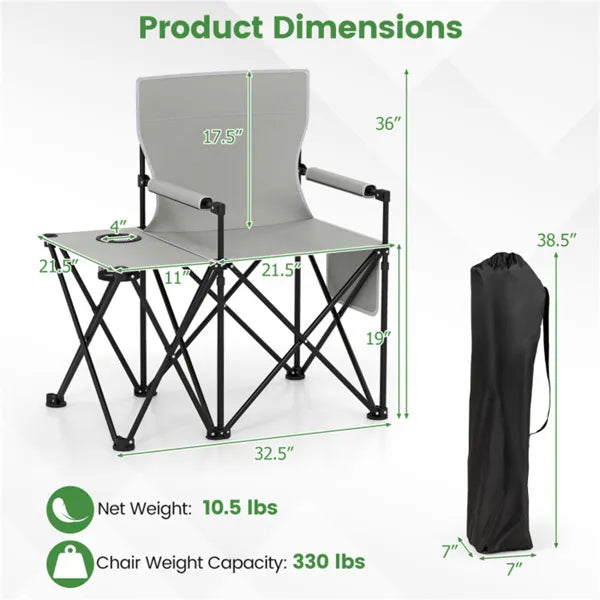 Oversized Foldable Camping Chair With Side Table Cup Holder 330 Lbs Capacity For Outdoor Use