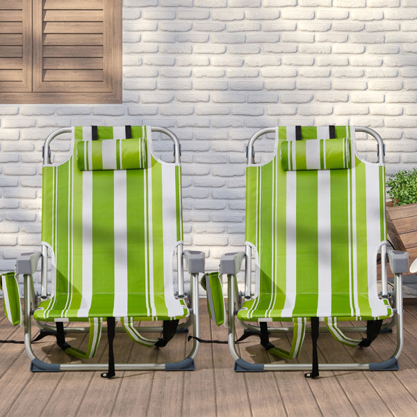 63x65x82cm Short Oxford Cloth Silver White Aluminum Tube Bearing Beach Chair Green Stripes