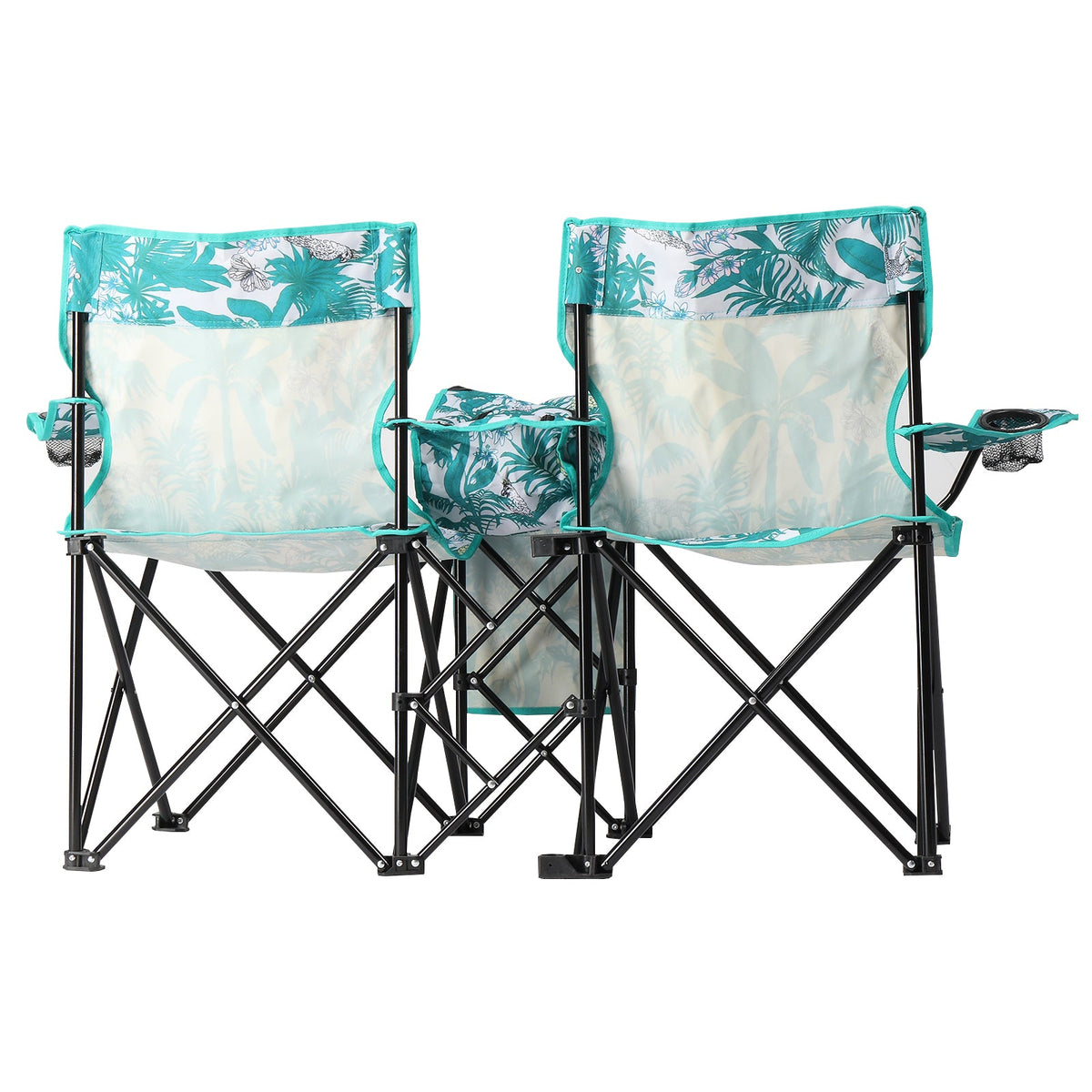 Camping Chairs Folding Double Chair With Removable Umbrella Cup Holders Cooler Bag Side Pocket