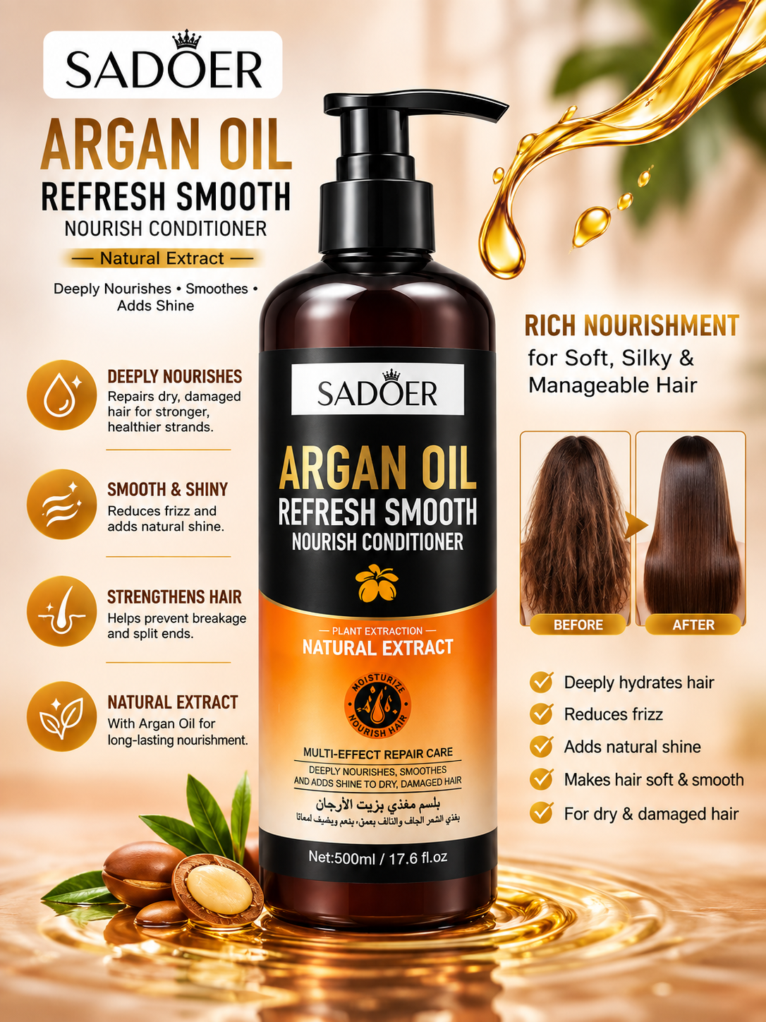 SADOER Argan Oil Refresh Smooth Conditioner – Beauty & Personal Care