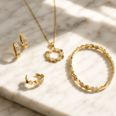 Honeycomb Gold Jewelry Set