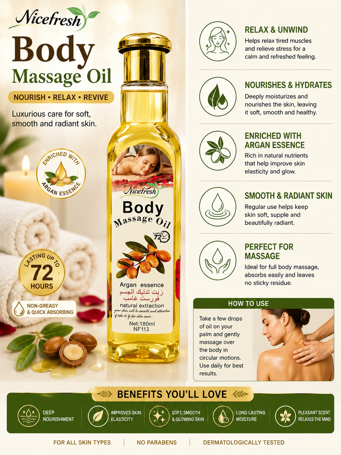 NiceFresh Argan Massage Oil – Massage Recovery
