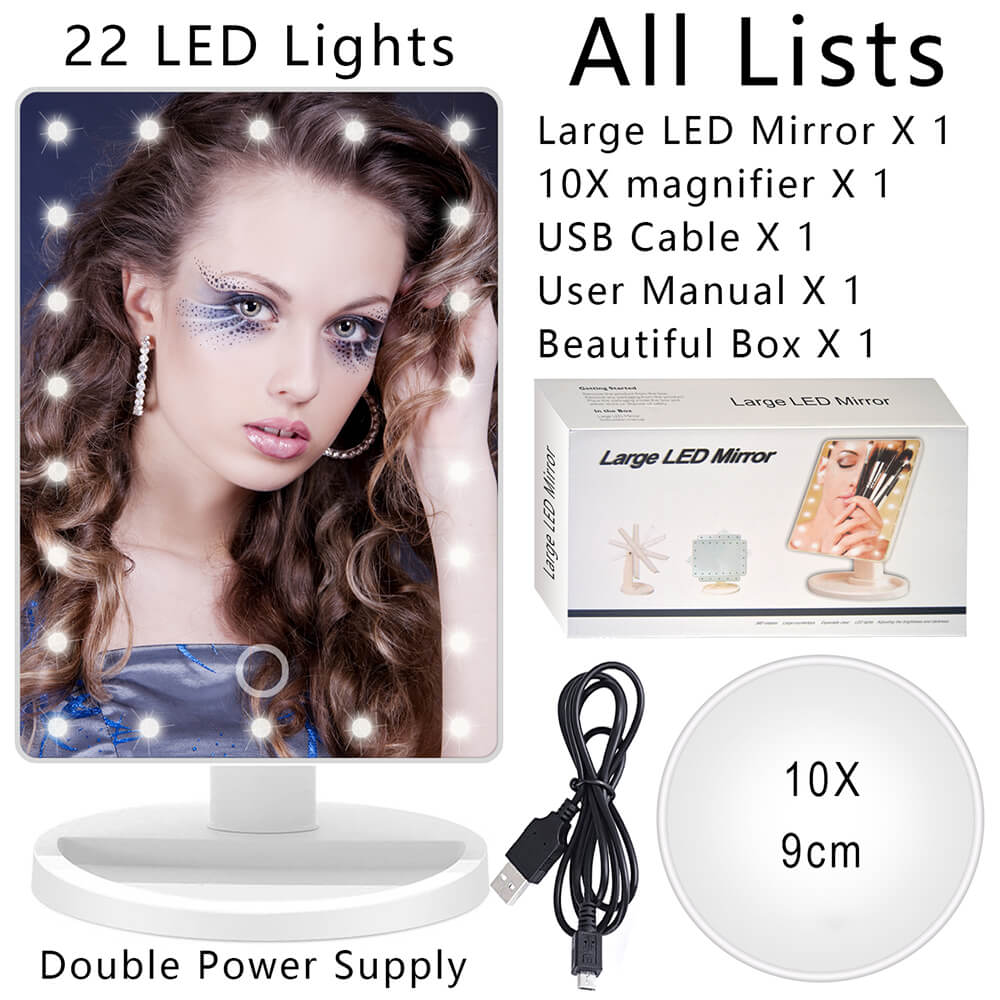 Large LED Makeup Mirror | 360° Rotating Light