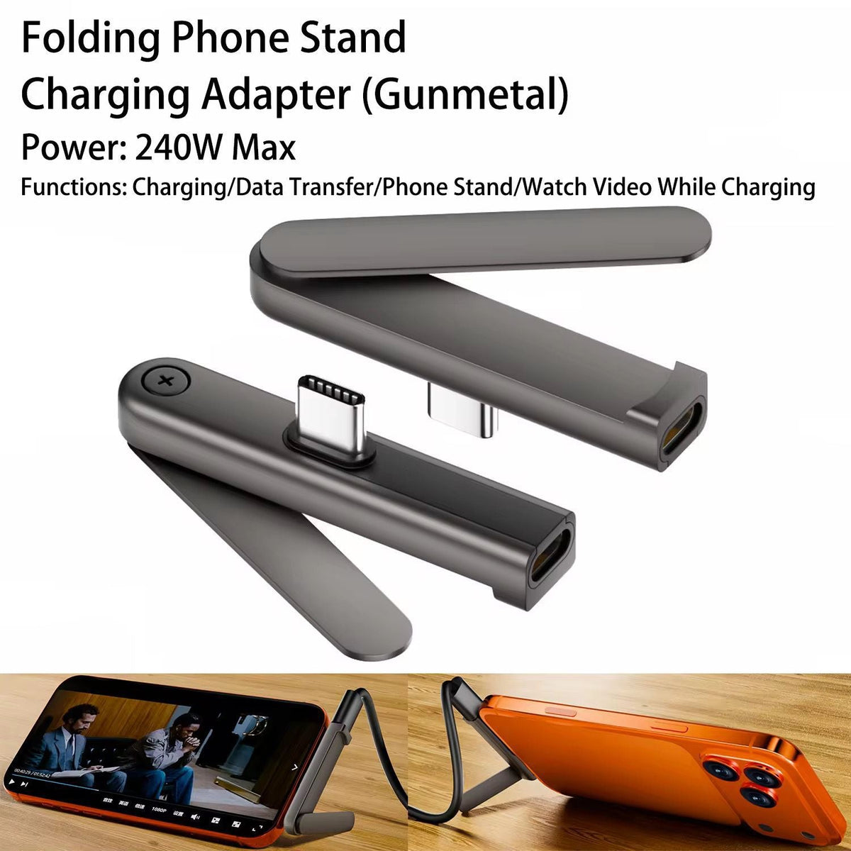 USB-C Foldable Phone Stand Adapter – Power Charging