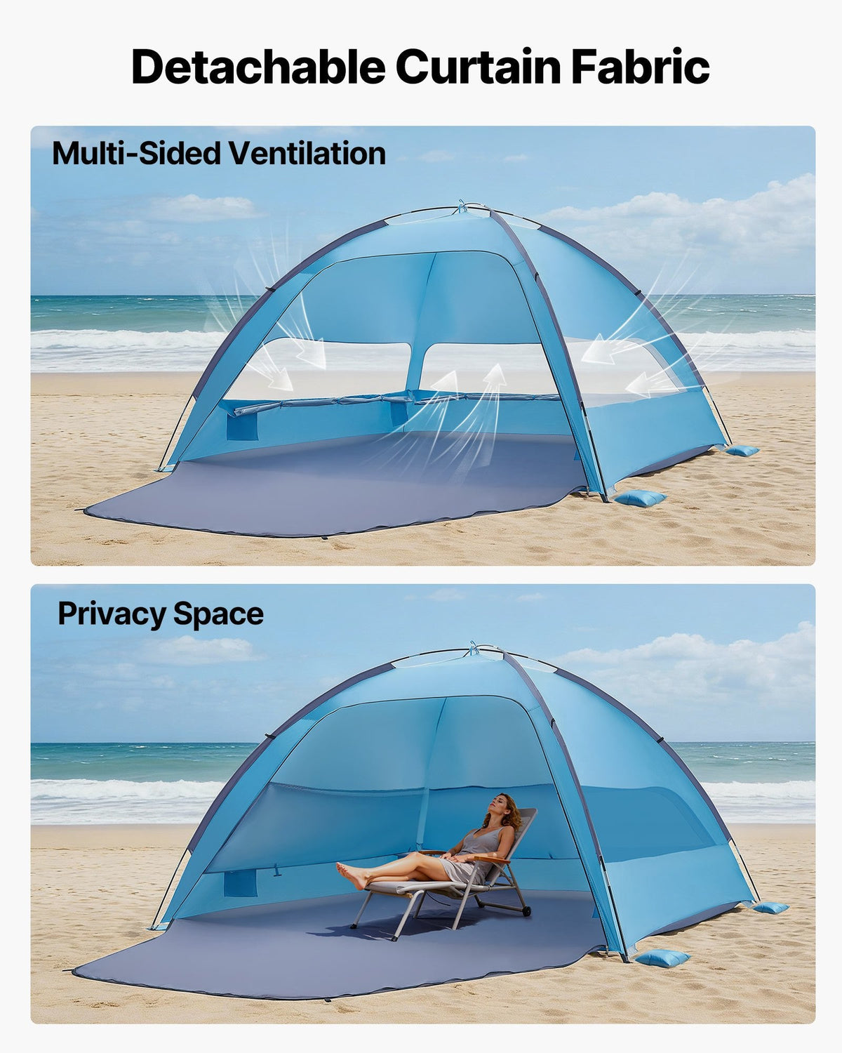 Beach Tent Sun Shelter For 6 Person Upf 50 Protection Portable Sun Shade Canopy With Carrying