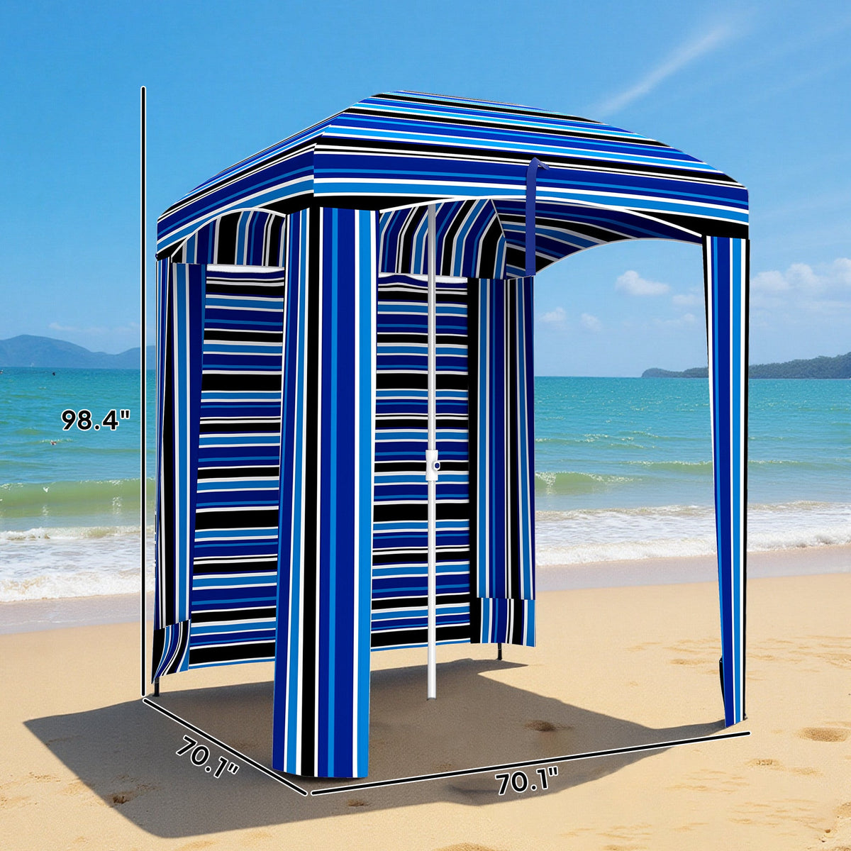 5 8 X 5 8 Cabana Umbrella With Walls Vents Ruffles Carry Bag Beach Umbrella Blue Stripe