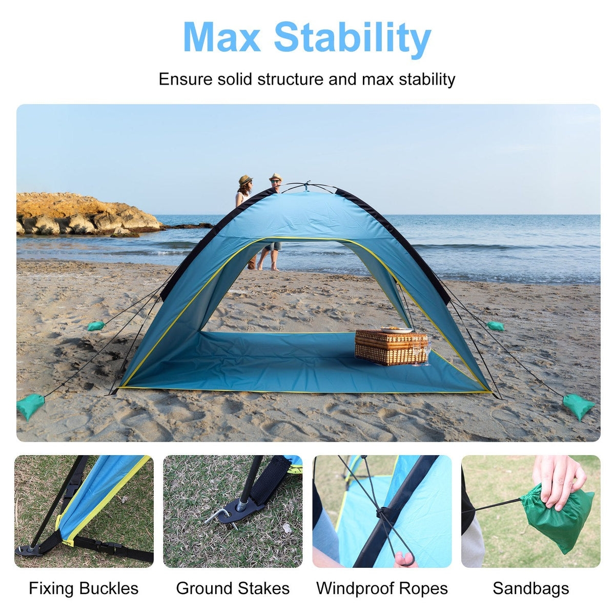 1pc 4 6 Person Beach Tent Canopy With 3 Door Openings Carry Bag UPF50 Waterproof For Beach