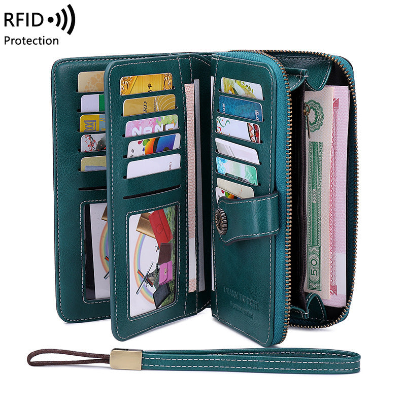 RFID Blocking Women's Long Zipper Wallet, Large Capacity Clutch Purse For Daily & Travel Use, Multi Card Holder Ladies Wallet