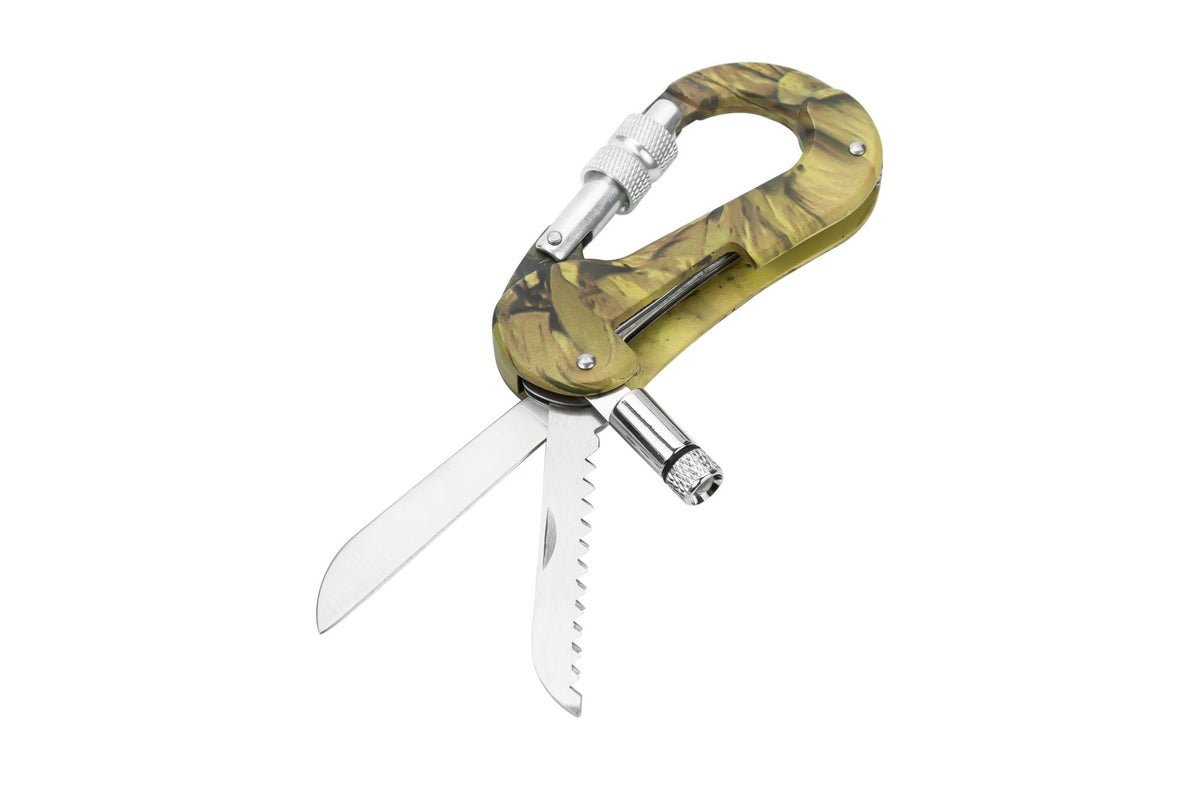 Camouflage Clasp Knife Saw Screwdriver Multifunctional Outdoor Tools 5-in-1 Carabiner