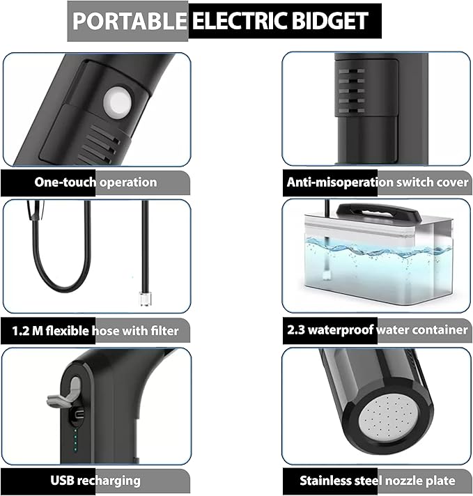 Compact Rechargeable Bidet Sprayer for Travel