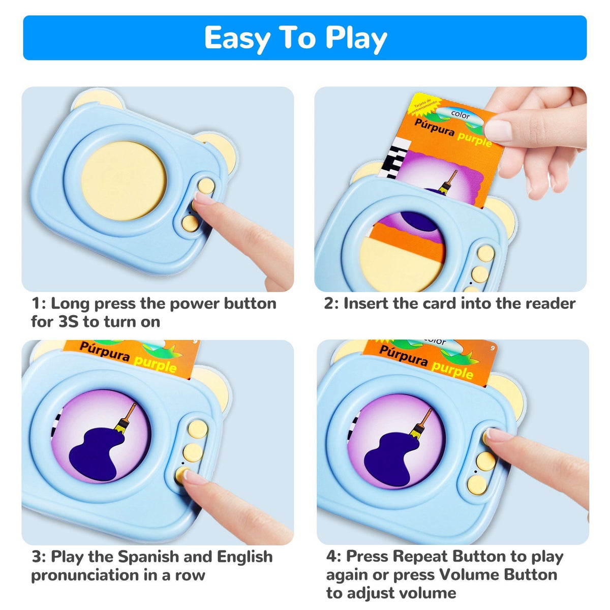 Blue-Pink Color Options -- 1Pc Spanish & English Talking Flash Cards 224 Sight Words Bilingual Flash Cards Rechargeable Card Early Educational Toy For Boys Girls Aged 1 2 3 4 5 6 7 8 Years Old