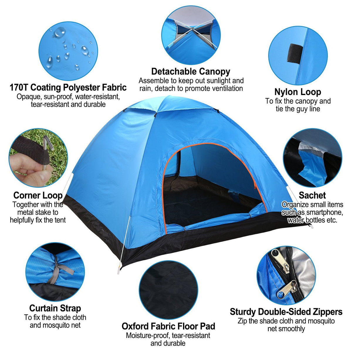 1pc 4 Persons Camping Waterproof Tent Instant Setup Tent With Mosquito Net Doors Carrying Bag