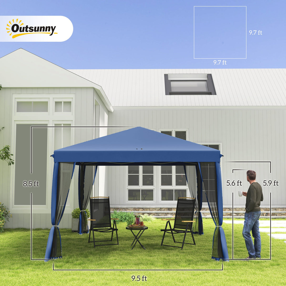 10 X 10 Pop Up Canopy Tent With Netting Instant Gazebo Screen House Room With Carry Bag Height