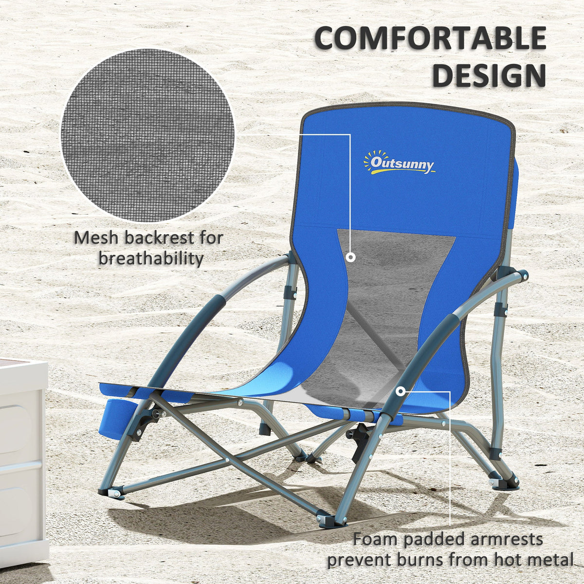 Set Of 2 Folding Beach Chairs With Mesh Back Carry Bag And Cup Holder For Outdoor Camping Lawn
