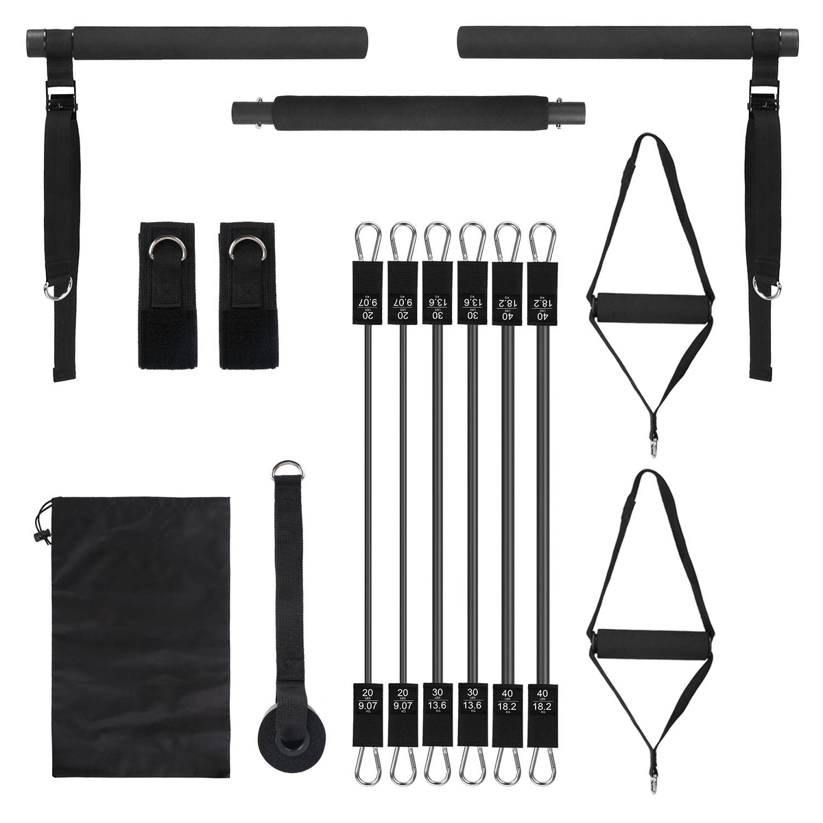 100LBS OR 180LBS Band Options - 1Pc Pilates Bar Kit Multifunctional Pilates Yoga Toning Bar Full Body Exercise Equipment Set For Beginners Intermediates Professionals 4 Elastic Resistance Bands