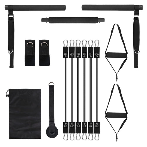 100LBS OR 180LBS Band Options - 1Pc Pilates Bar Kit Multifunctional Pilates Yoga Toning Bar Full Body Exercise Equipment Set For Beginners Intermediates Professionals 4 Elastic Resistance Bands