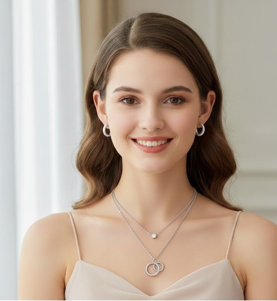 Double Ring Sparkle Pendant Set