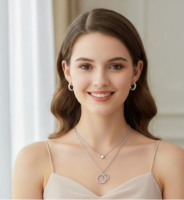 Double Ring Sparkle Pendant Set – Jewelry Watches