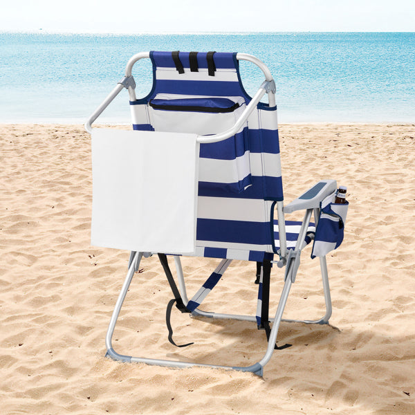 63x70x99cm Heightened Oxford Cloth Silver White Aluminum Tube Bearing Beach Chair Blue Stripes