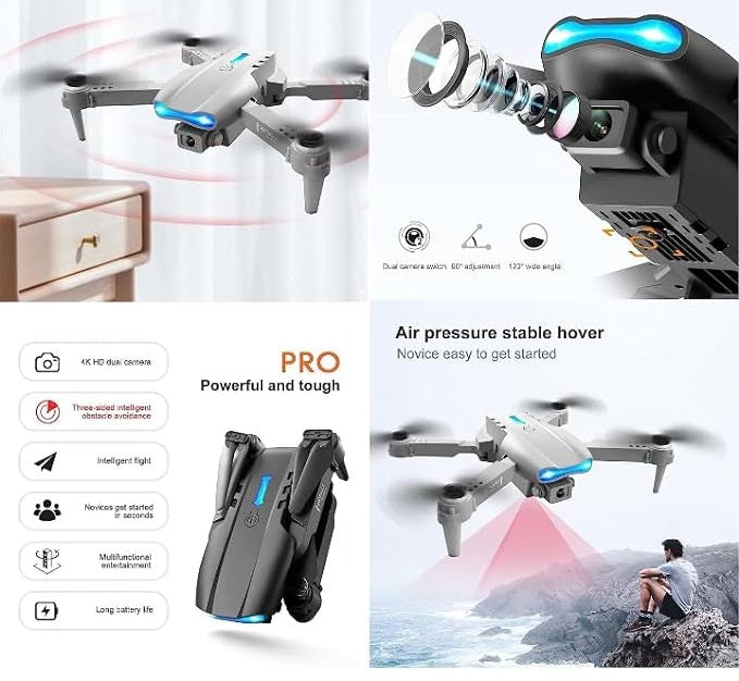 E99 Foldable Drone with Camera – 720p HD, 360° Flips & LED Lights