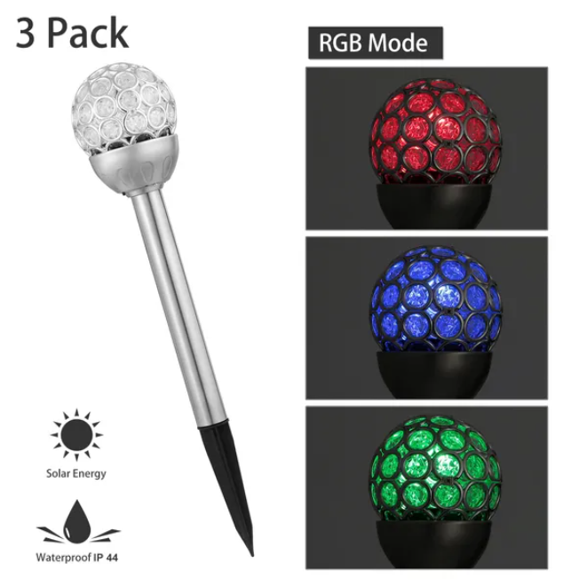Solarek 3 Pcs Outdoor Solar Lights IP44 Waterproof Ball Rgb Light Garden Decor Lamp Landscape