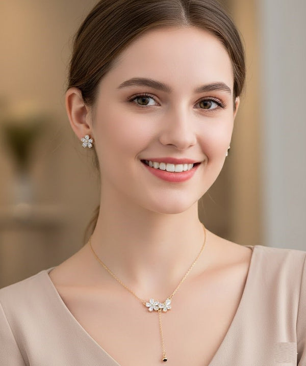 Floral Drop CZ Necklace Set – Jewelry Watches