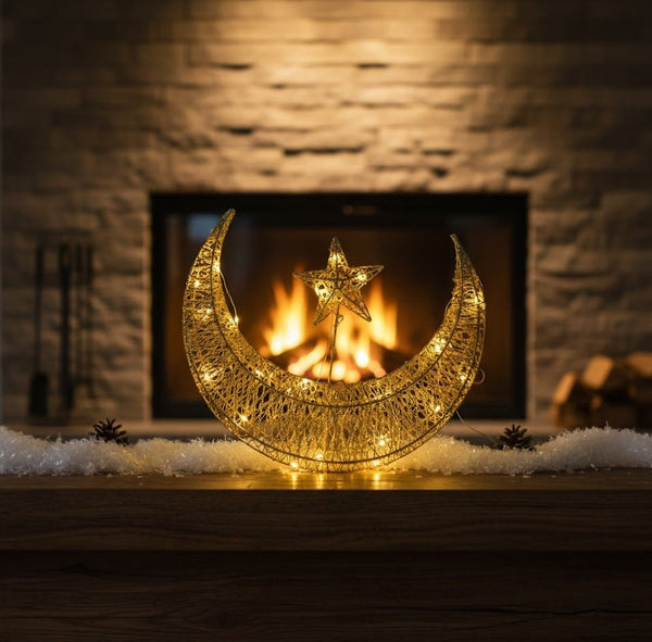 Gold Crescent Moon & Star Decorative Hanging Ornament