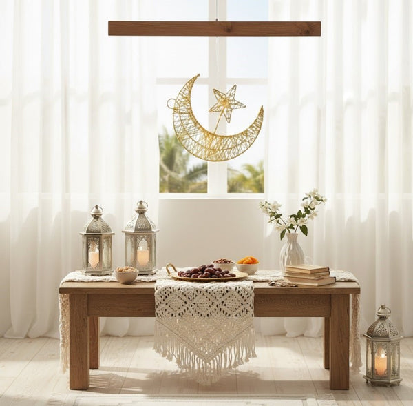 Gold Crescent Moon & Star Decorative Light Ornament