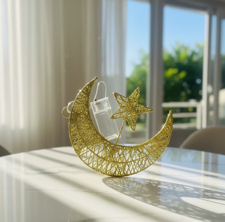 Gold Crescent Moon & Star Decorative Light Ornament