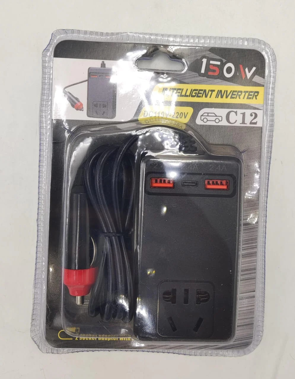 C12 Intelligent Car Power Inverter | 150W AC Converter with USB-A & USB-C Ports