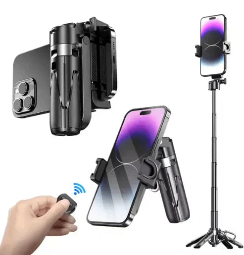 Mini Grip Quadripod with Bluetooth Remote – Portable Tripod Stand for Phone & Vlogging