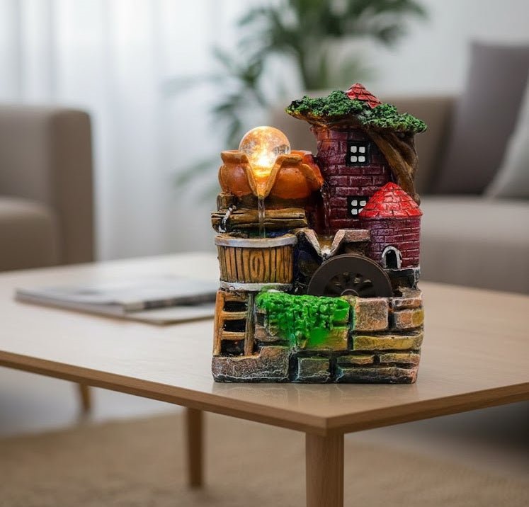 Mini Village Fountain Showpiece – Home Decor Lighting