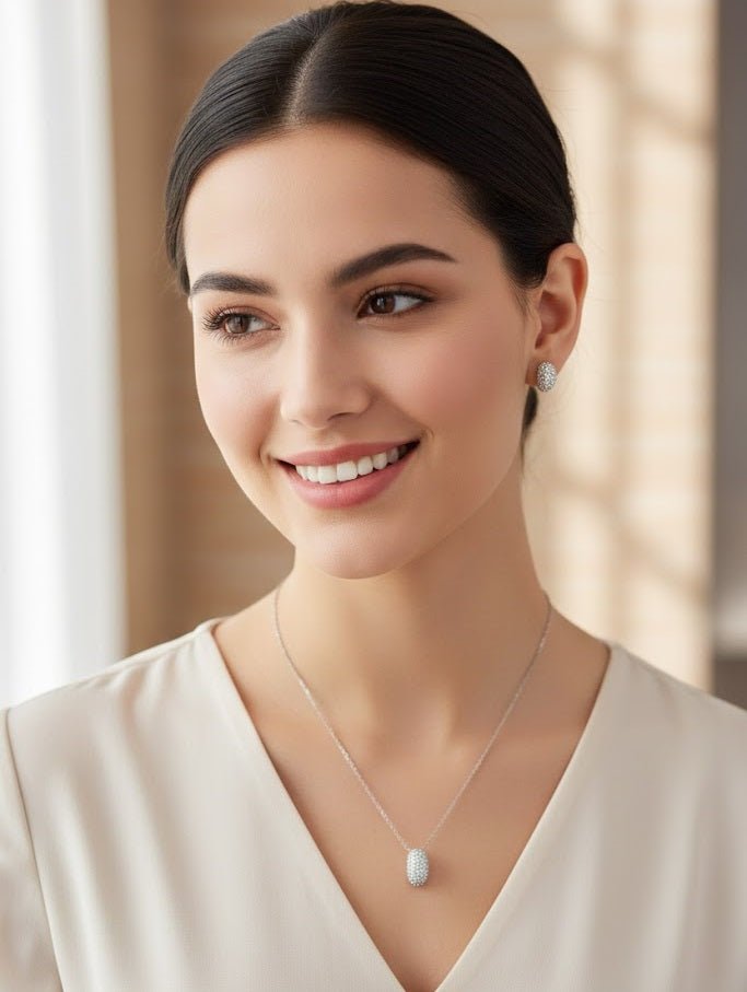 Oval Sparkle CZ Pendant Set