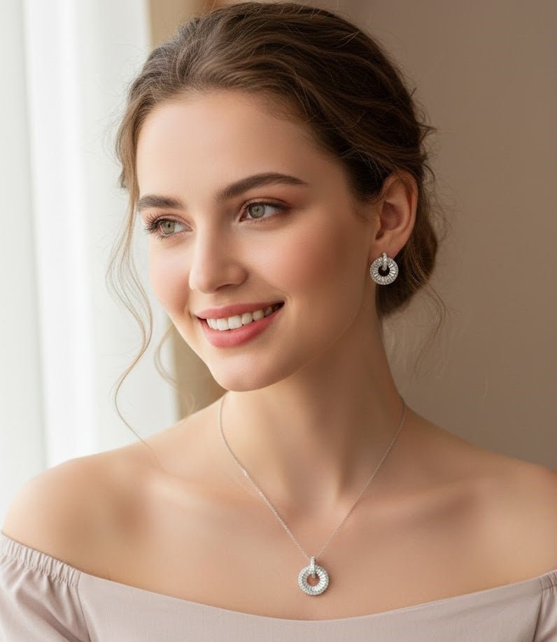 Radiant Circle Halo CZ Pendant Set