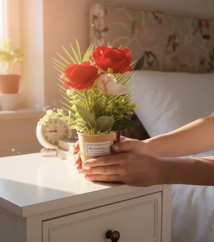 Red Rose Flower Pot – Home Decor Lighting