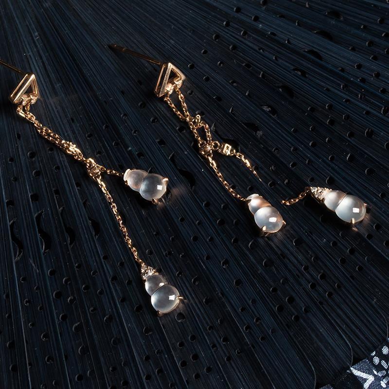 Women's Jewelry Inlaid Imitation Chalcedony Ear Studs Plated S925 Silver Imitation Jade Gourd High Ice Earrings