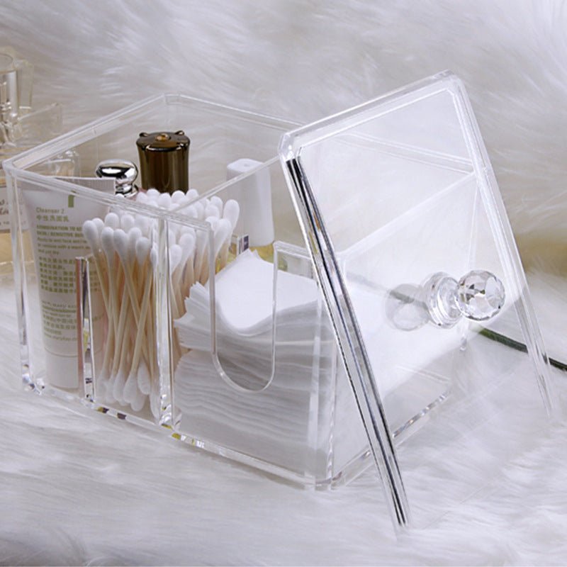Yajule Cosmetic Cotton Storage Box Cotton Swab Box Desktop Dressing Table Cosmetics Dustproof Lipstick Transparent Acrylic