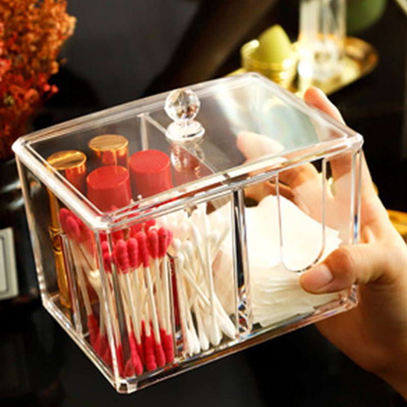Yajule Cosmetic Cotton Storage Box Cotton Swab Box Desktop Dressing Table Cosmetics Dustproof Lipstick Transparent Acrylic