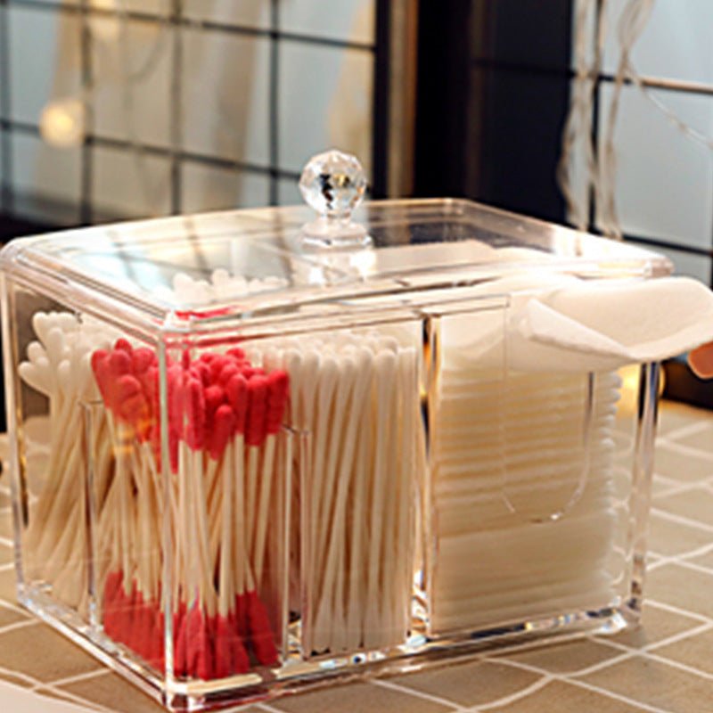 Yajule Cosmetic Cotton Storage Box Cotton Swab Box Desktop Dressing Table Cosmetics Dustproof Lipstick Transparent Acrylic